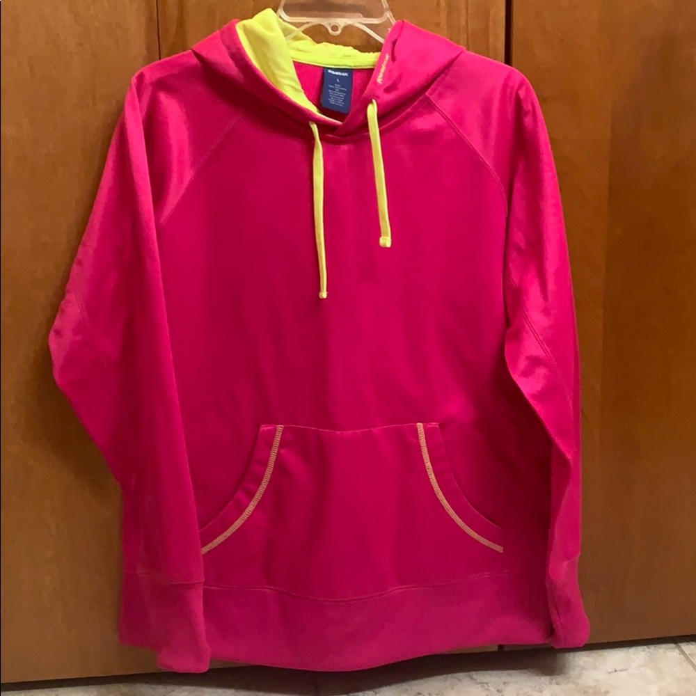 Pink and Neon Green/Yellow Reebok Hoodie